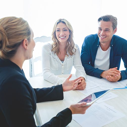 employee talking with clients